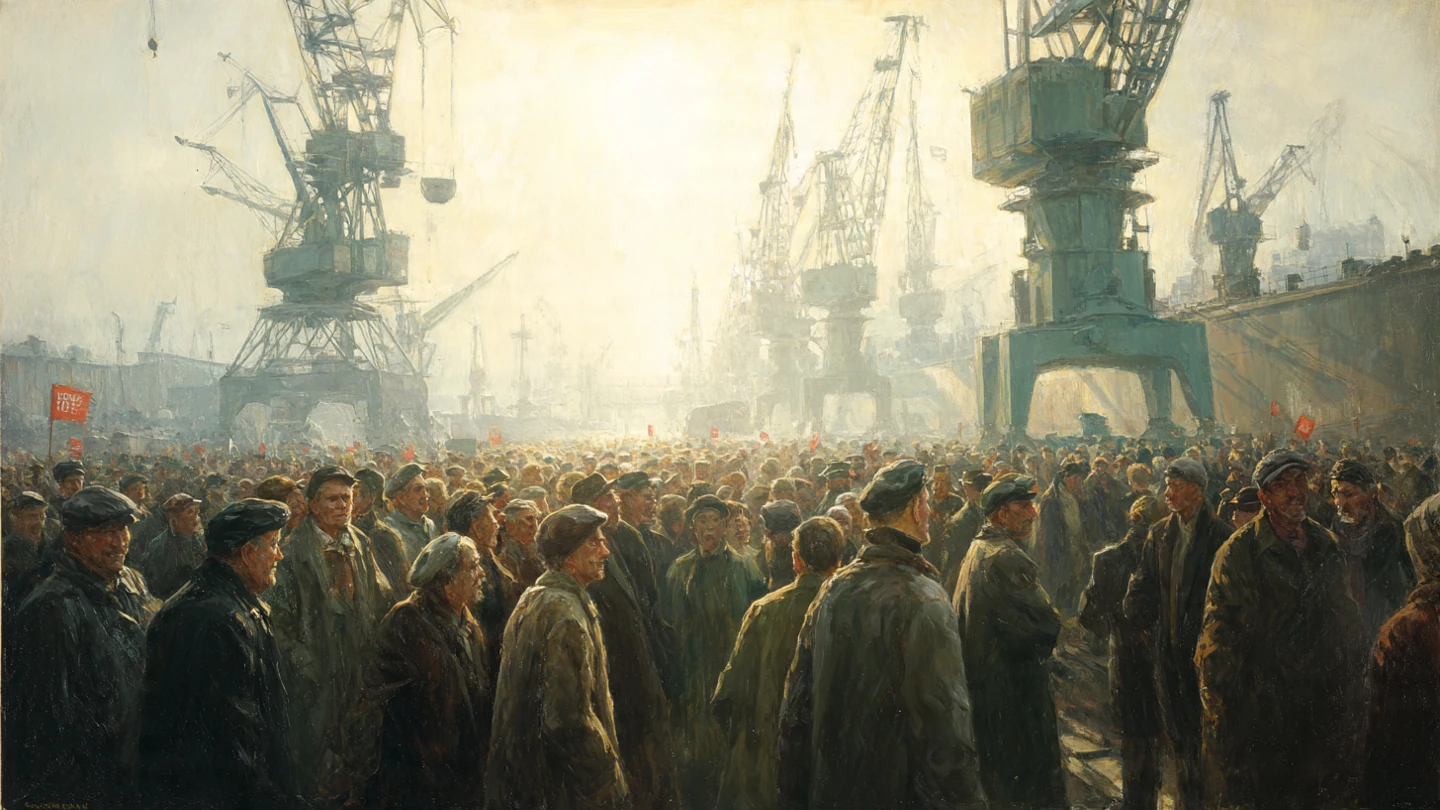 Gdańsk shipyard scene tied to the Solidarity period
