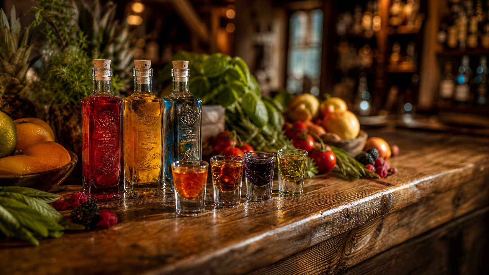 Traditional Polish nalewki liqueurs presented for tasting